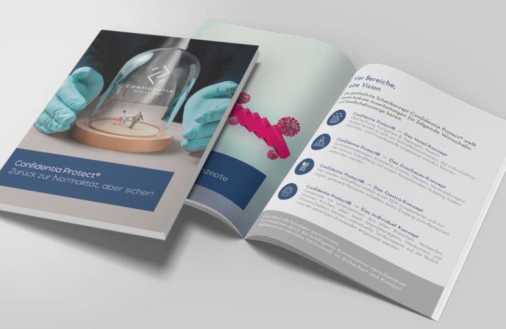 Professionelle Firmenbroschüre für Confidentia Trading GmbH, von unserer Marketingagentur gestaltet