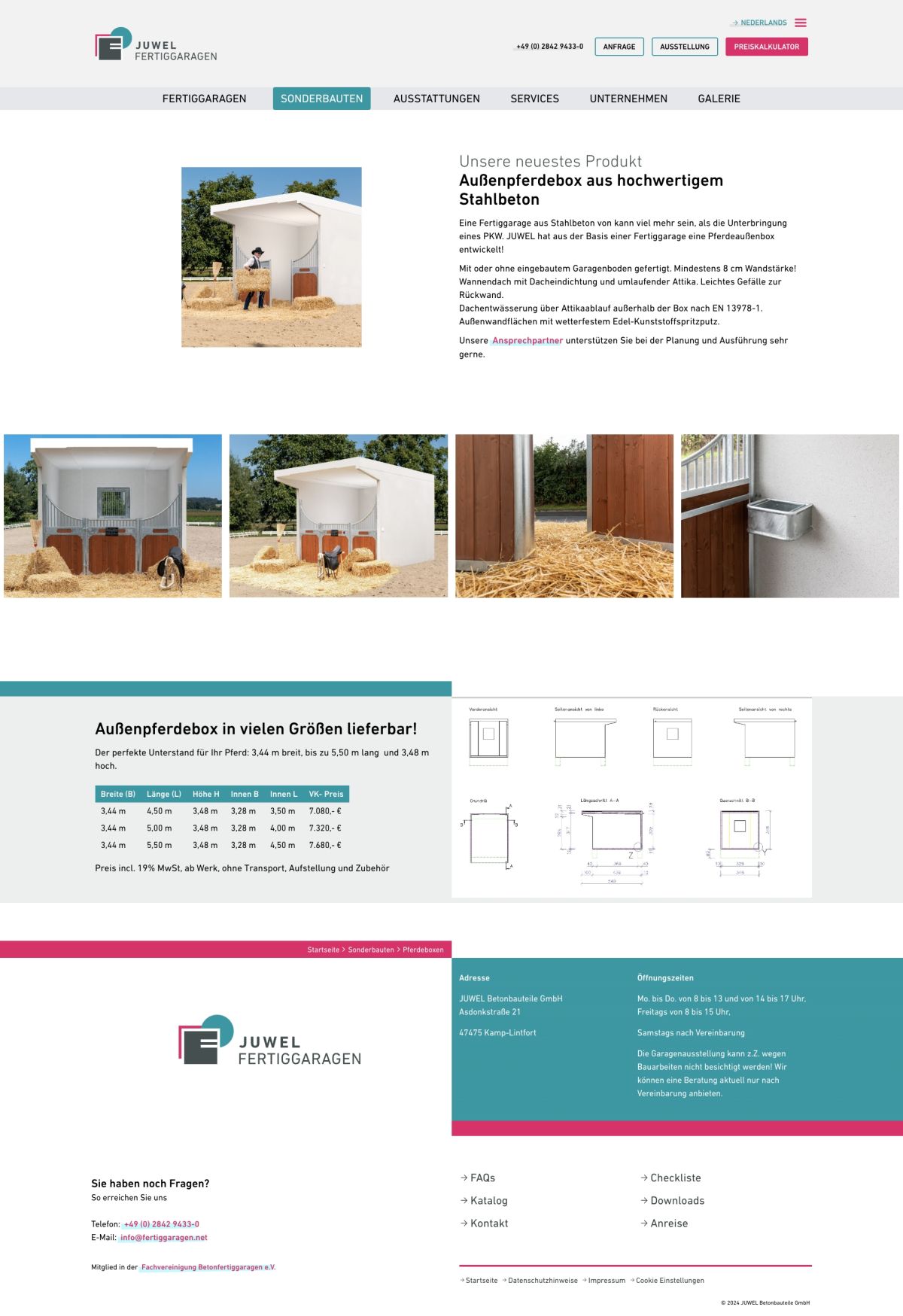 Außenpferdebox aus Stahlbeton von Juwel, robust und wetterbeständig, relevant für landwirtschaftliche Marketingstrategien.