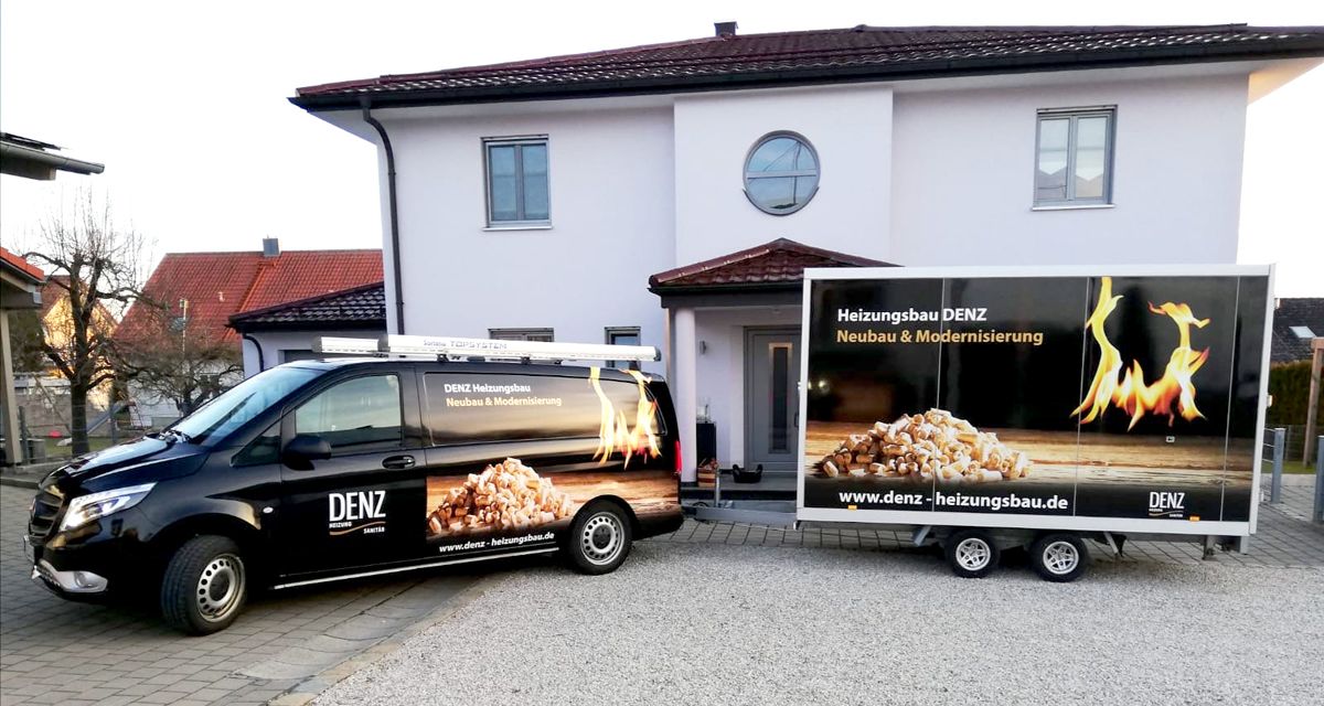 Beschriftung des Fuhrparks, Werbeplanen und Zeitungsanzeige für Denz Installations- und Heizungsbau GmbH, umgesetzt von unserer Werbeagentur. Beschriftung des Fuhrparks, Werbeplanen und Zeitungsanzeige für Denz Installations- und Heizungsbau GmbH, umgesetzt von unserer Werbeagentur.