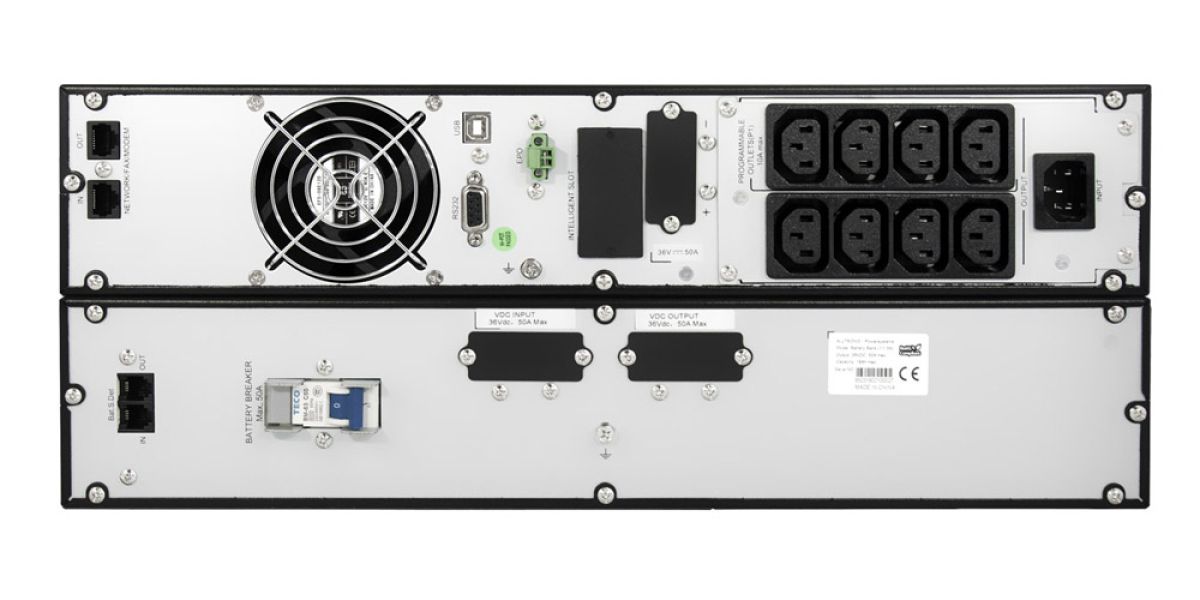Rückansicht eines Alltronic UPS-Systems, detailreiche Produktfotografie für technische und marketingbezogene Dokumentationen.