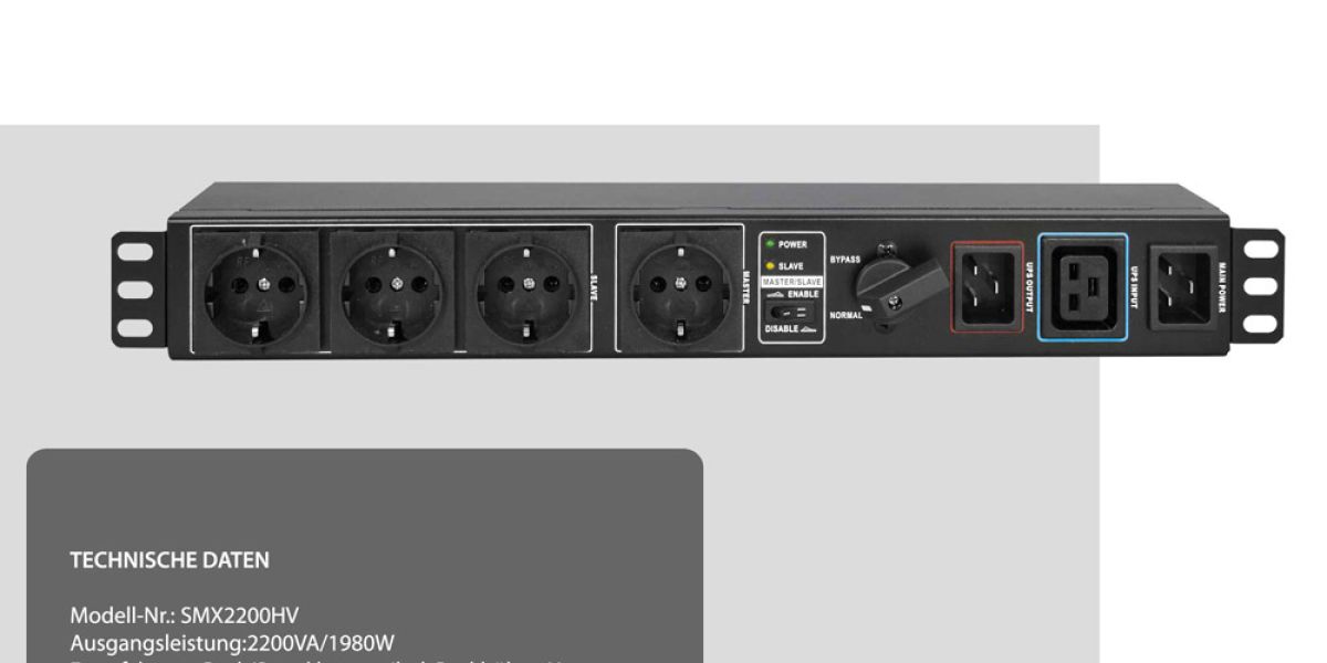 Professionelle Produktfotografie eines Alltronic SMX2200HV-Modells mit einer Ausgangsleistung von 2200VA/1980W, ideal für Marketing- und Werbezwecke zur Darstellung technischer Spezifikationen.