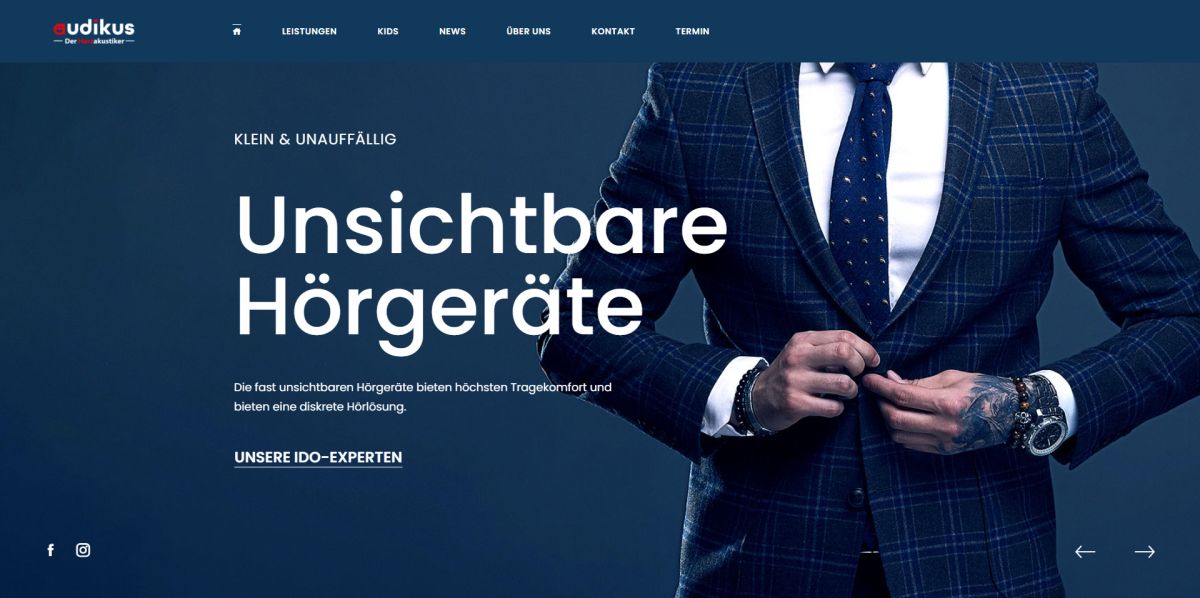 Webseiten-Gestaltung von unserer Marketingagentur, zeigt modernes Webdesign für Hörakustiker Branche
