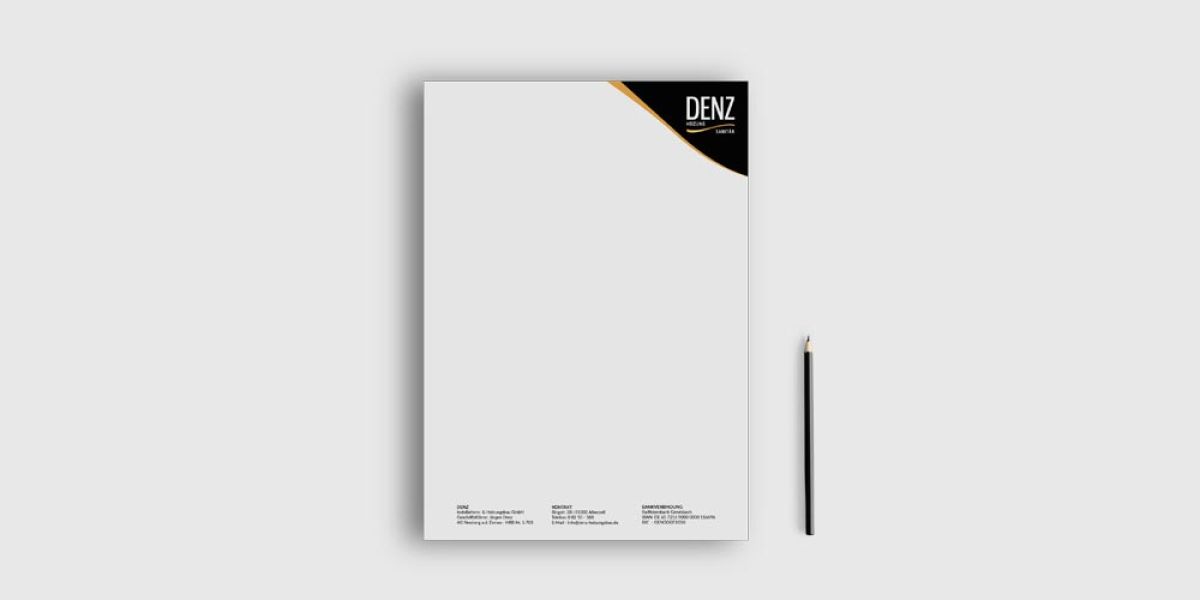 Hochwertiges Briefpapier der Firma Denz Heizung und Sanitär, Teil eines einheitlichen Corporate Designs, erstellt für effektive Markenkommunikation.