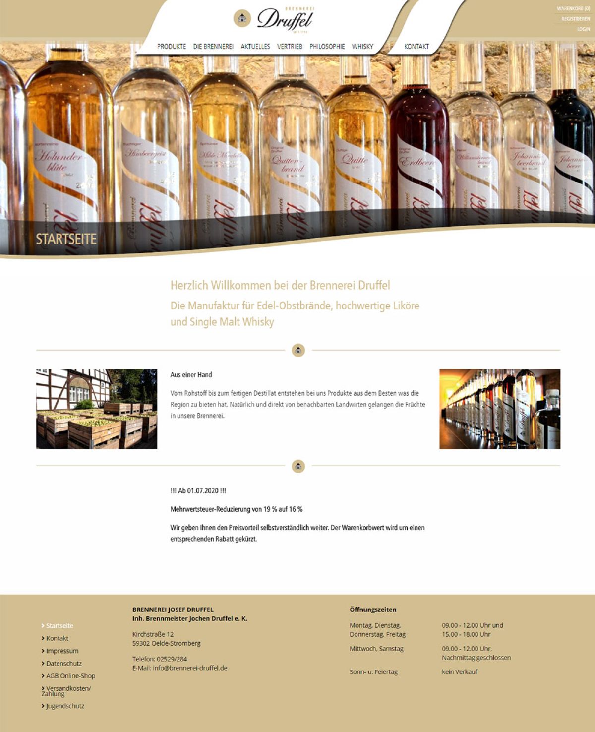 Professionelle Webseiten-Gestaltung für Brennerei Druffel, von Marketingagentur erstellt, mit Fokus auf hochwertige Brennerei-Produkte