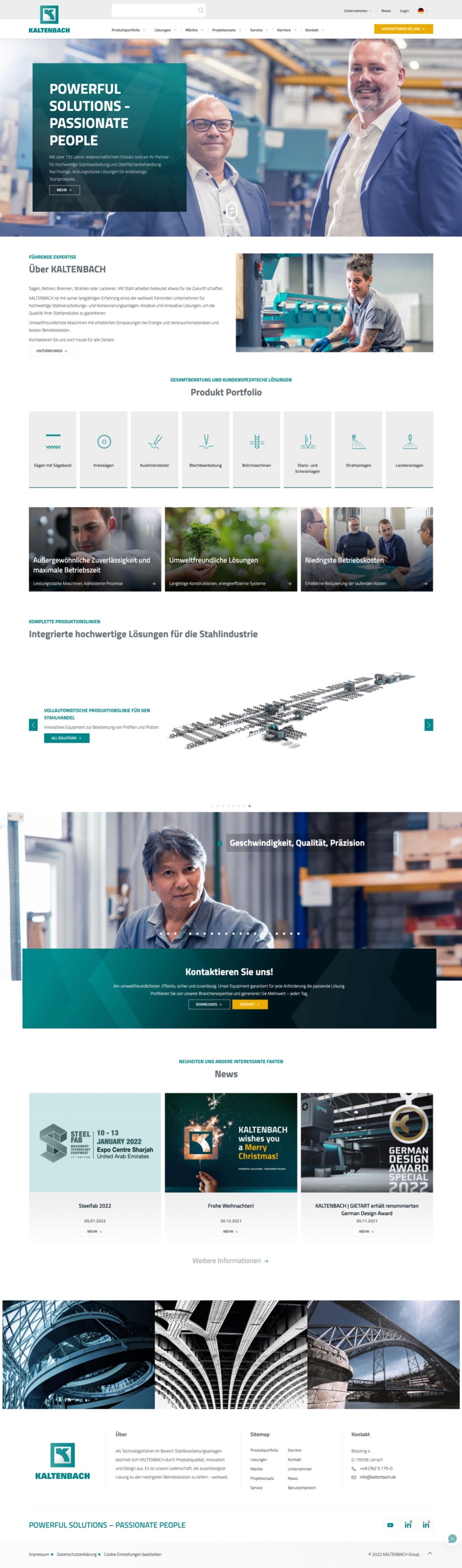 Screenshot der Kaltenbach GmbH & Co. KG Webseite mit verschiedenen Stahlbearbeitungsprodukten. Perfekt für einen modernen Webseiten-Relaunch durch unsere Werbeagentur.