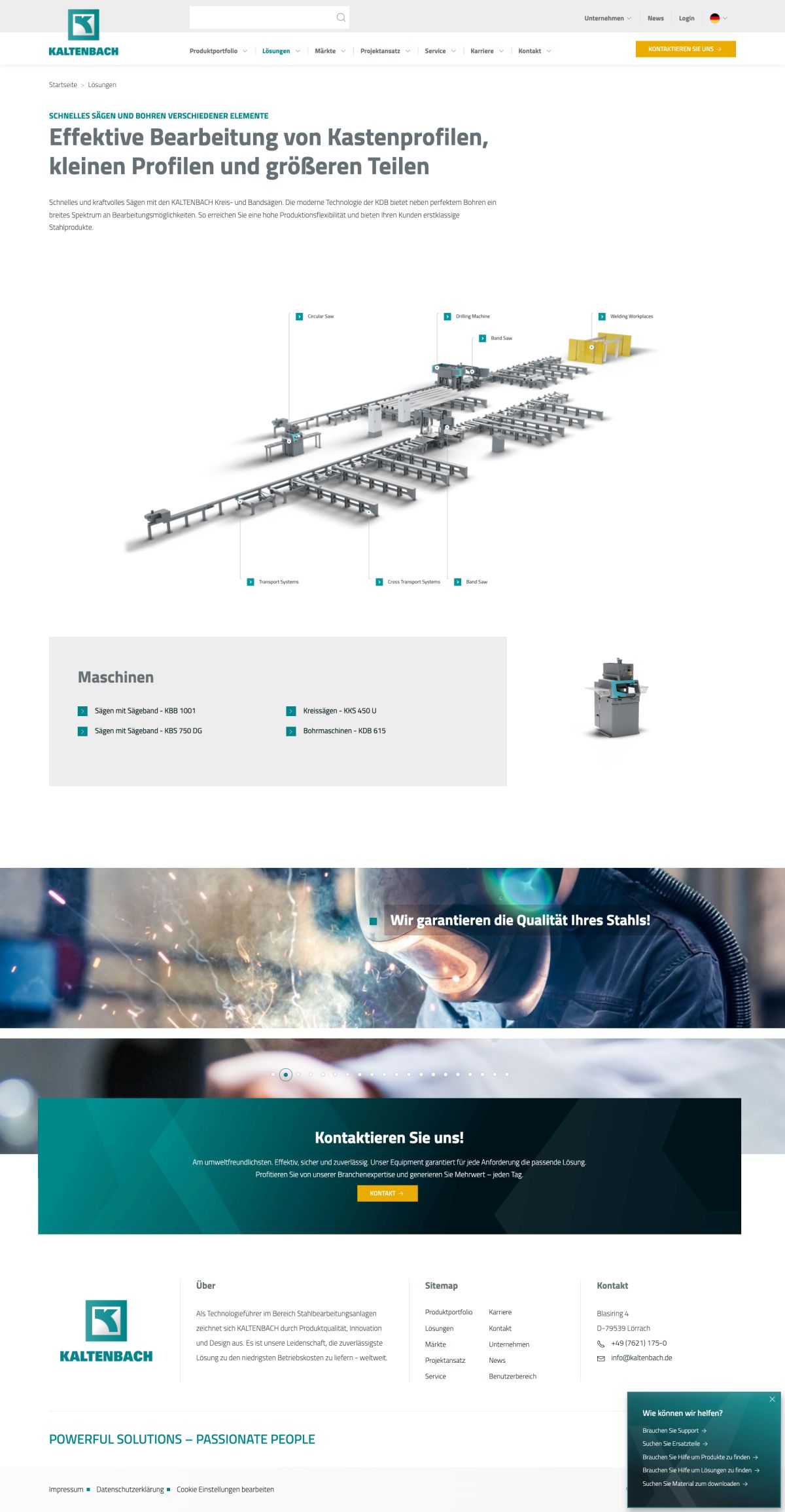 Übersicht über verschiedene Maschinen und Produkte von Kaltenbach GmbH & Co. KG, ideal für eine innovative Webseiten-Neugestaltung.