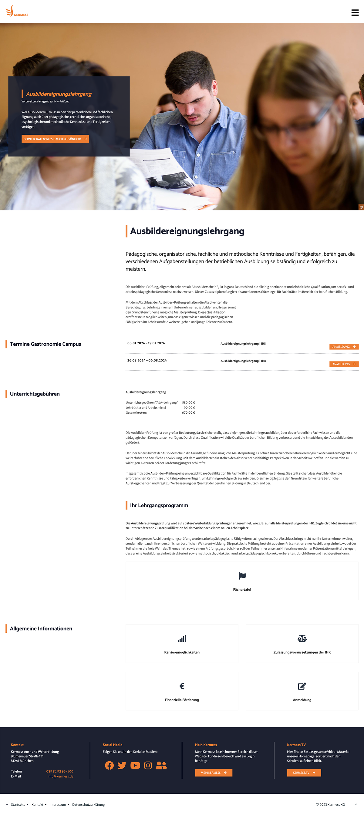 Studenten, die sich auf den Ausbildereignungslehrgang vorbereiten, auf der Webseite der Kermess Aus- und Weiterbildung, entwickelt von unserer Marketingagentur.