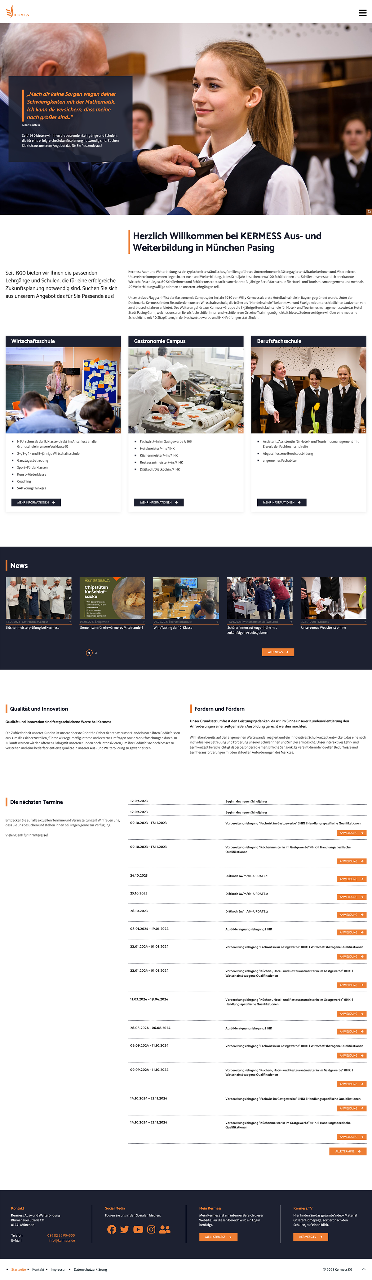 Verschiedene Lehrgänge und Weiterbildungsprogramme der Kermess Aus- und Weiterbildung in München, präsentiert auf der Webseite, entwickelt von unserer Marketingagentur.