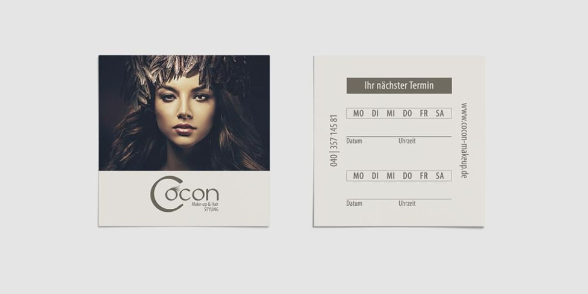 Terminkarte von Cocon Make-up, stilvolles Design für Terminplanung und Kundenbindung.