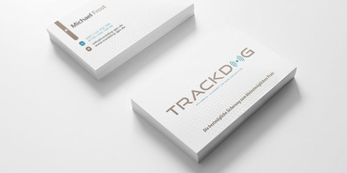 Unsere Werbeagentur erstellt innovative Werbematerialien für Trackdog, wie Visitenkartengestaltung.