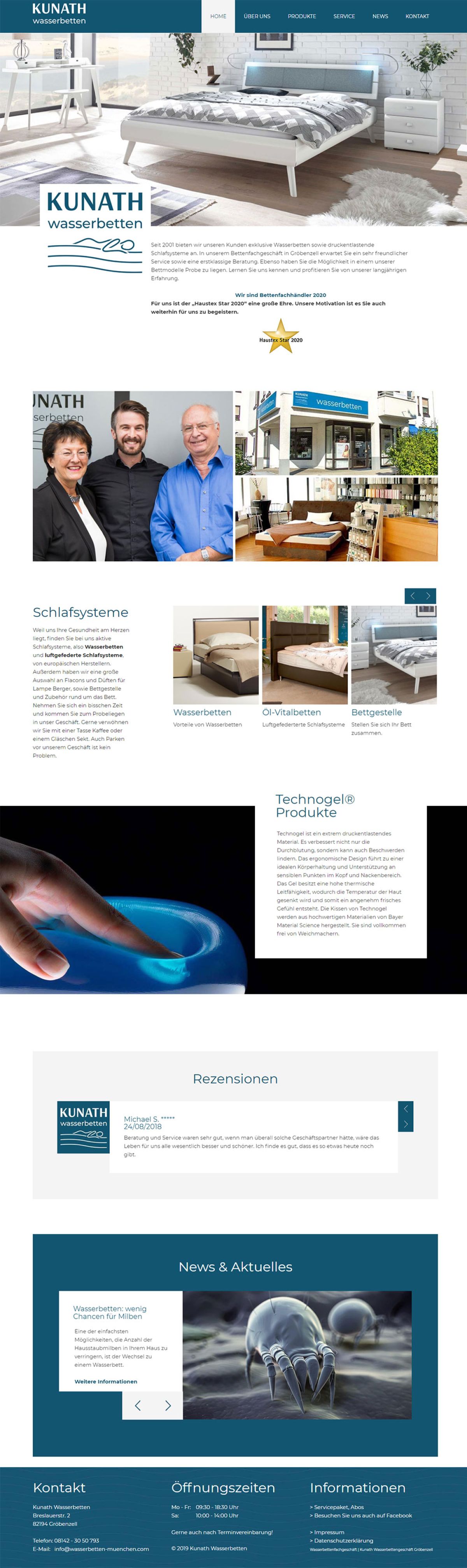 Unsere Werbeagentur modernisiert den Internetauftritt von Kunath Wasserbetten, Bild zeigt hochwertige Schlafsysteme