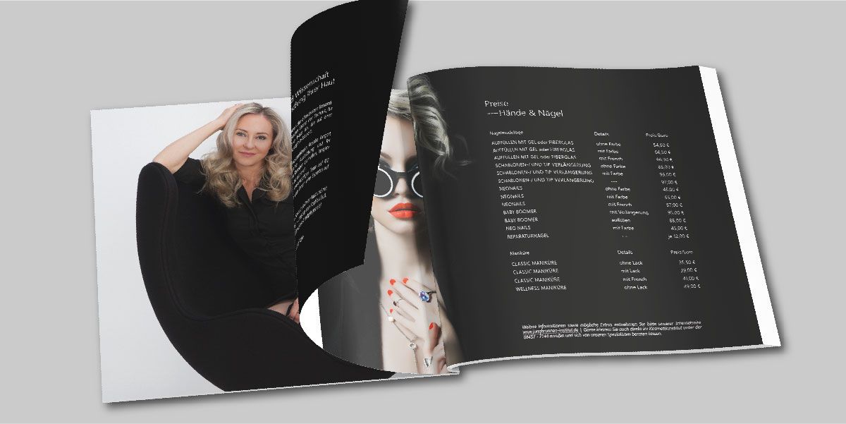 Elegante Preisliste im High-Fashion Style für das Rosalie Kosmetikinstitut  