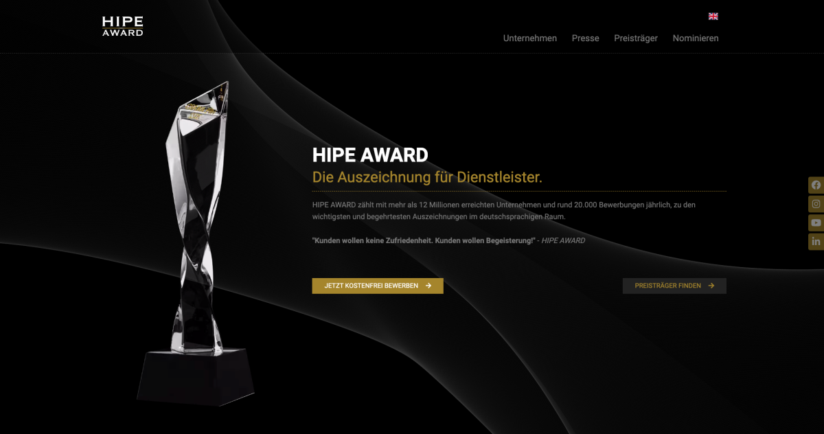 Erstellung einer Website für HIPE Award